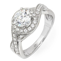 Cross Shank Halo Diamond Engagement Ring