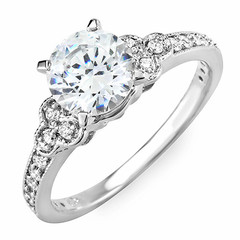 Tri Diamond Side Stone Diamond Engagement Ring