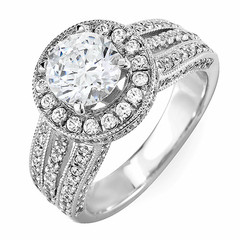 Tri Shank Halo Diamond Engagement Ring