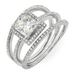 Tri Shank Square Halo Diamond Engagement Ring