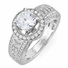 Tri Side Pave Shoulder Halo Diamond Engagement Ring