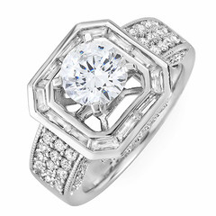 Cushion Baguette Halo Engagement Ring