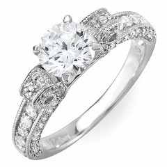 Tri Side Scroll Shoulders Diamond Engagement Ring