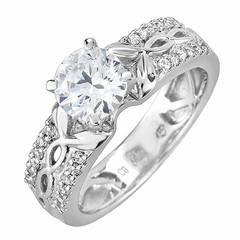 Wide Band Pave Split Shoulder Diamond Engagement Ring