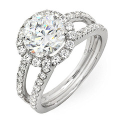 Wide Split Shank Diamond Halo Engagement Ring