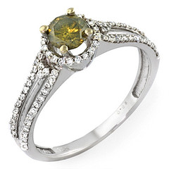Yellow Diamond Ring with Split Shank and Halo