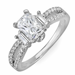 Baguette Side Stones Split Shank Diamond Engagement Ring