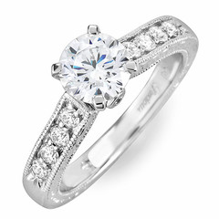 Diamond Engagement Ring with Milgrain Side Stone