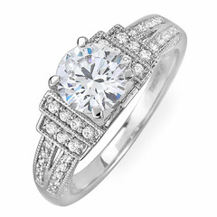 Double Row Side Stone Milgrain Diamond Engagement Ring