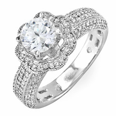 Floral Halo with Pave Shanks Diamond Engagement Ring