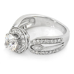 Floral Split Shoulder Halo Diamond Engagement Ring