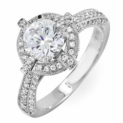 Greek Cross Halo Diamond Engagement Ring 