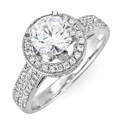 Halo Diamond Engagement Ring with Pave Shoulders