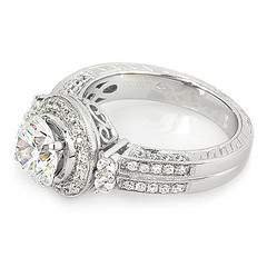 Halo Diamond Engagement Ring with Scroll Gallery
