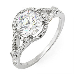 Halo Split Shoulder Diamond Engagement Ring