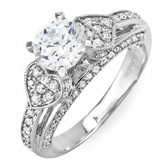 Heart Shaped Side Stone Clusters Diamond Engagement Ring