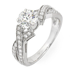 Pave Ribbon Shank Diamond Engagement Ring