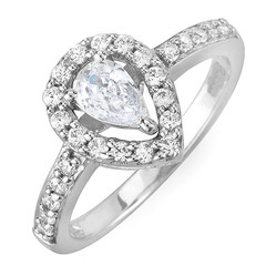 Pear Drop Halo Diamond Engagement Ring