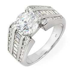 Round and Baguette Side Stones Diamond Engagement Ring