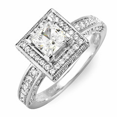 Square Halo with Side Stones Diamond Engagement Ring