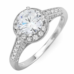 Three Sided Pave Halo Engagement Ring