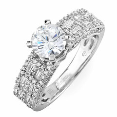 Tri Side Pave Shoulders Diamond Engagement Ring