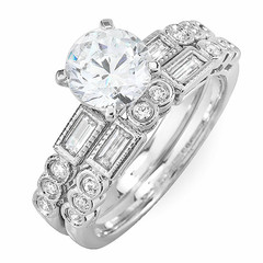 Round and Baguette Diamond Wedding Ring Set
